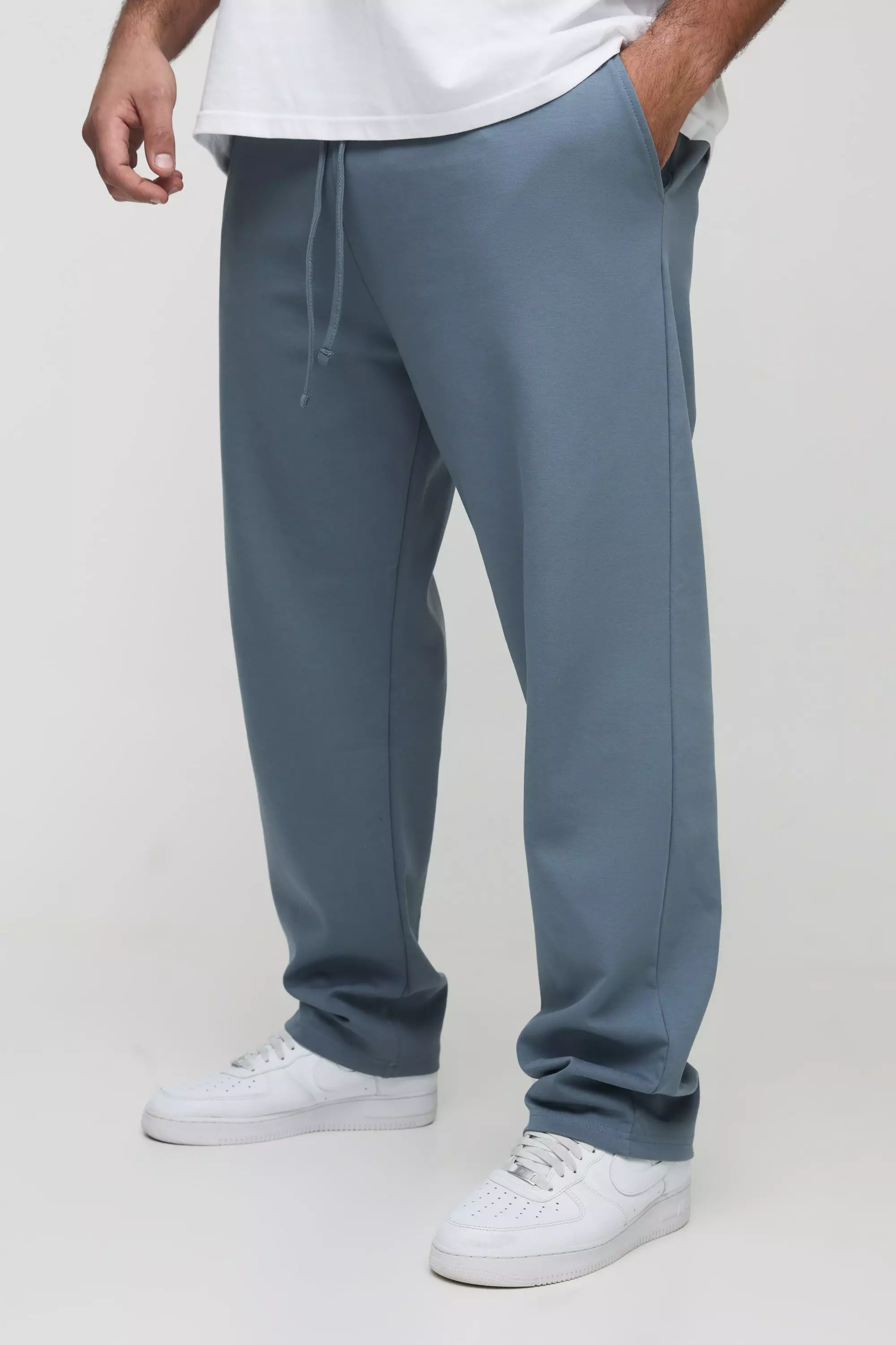 Plus Interlock Smart Tapered Joggers boohooMAN UK